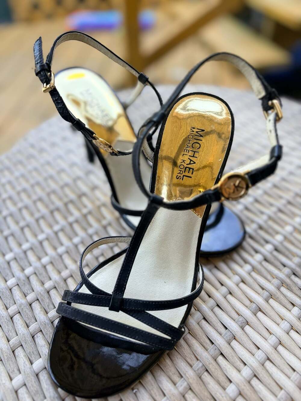 Michael Kors Black Strappy T-Strap High Heel Sandals Size 8M